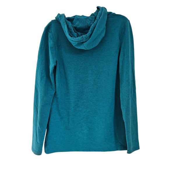 Roots Teal Blue Cowl Neck Kangaroo Pocket Hoodie Sweatshirt Women's M - Picture 7 of 13